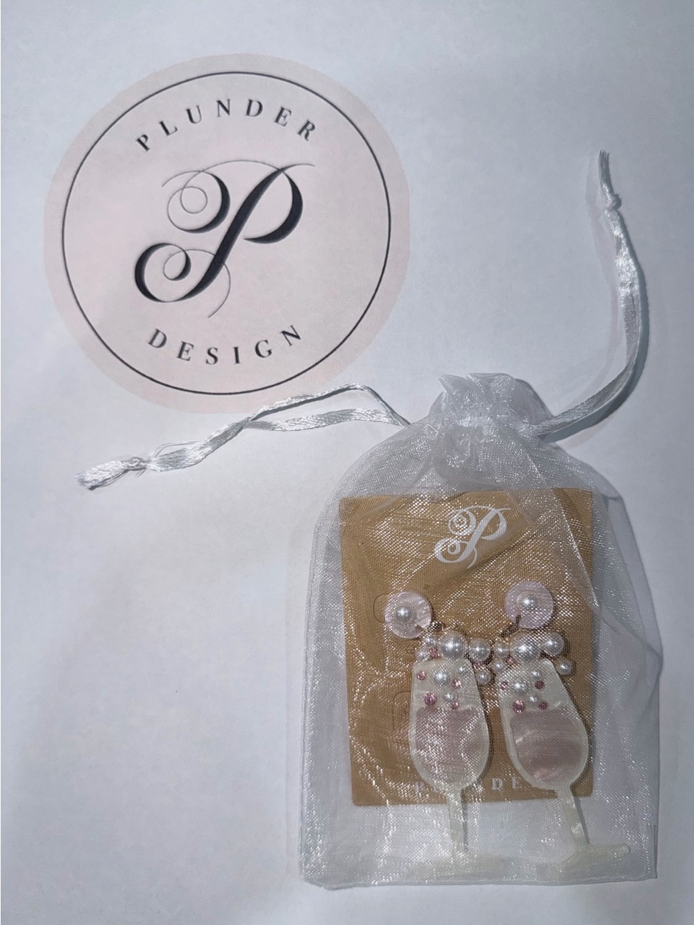 Plunder Pink and Pearl Champagne Glass Drop Earrings - Picture 1 of 2